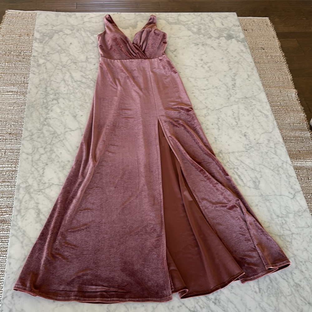 Jenny Yoo Velvet Maxi Gown in English Rose - Picture 2 of 5